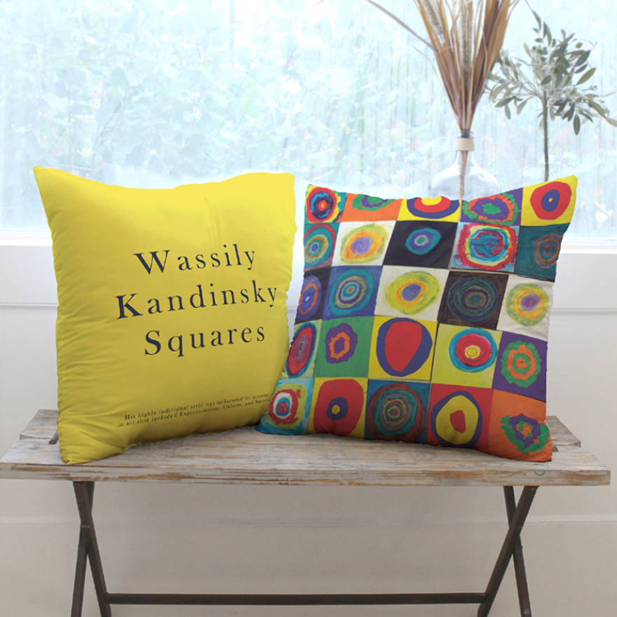 Kandinsky double-sided cushion showcasing vibrant patterns and high-quality microfiber material.