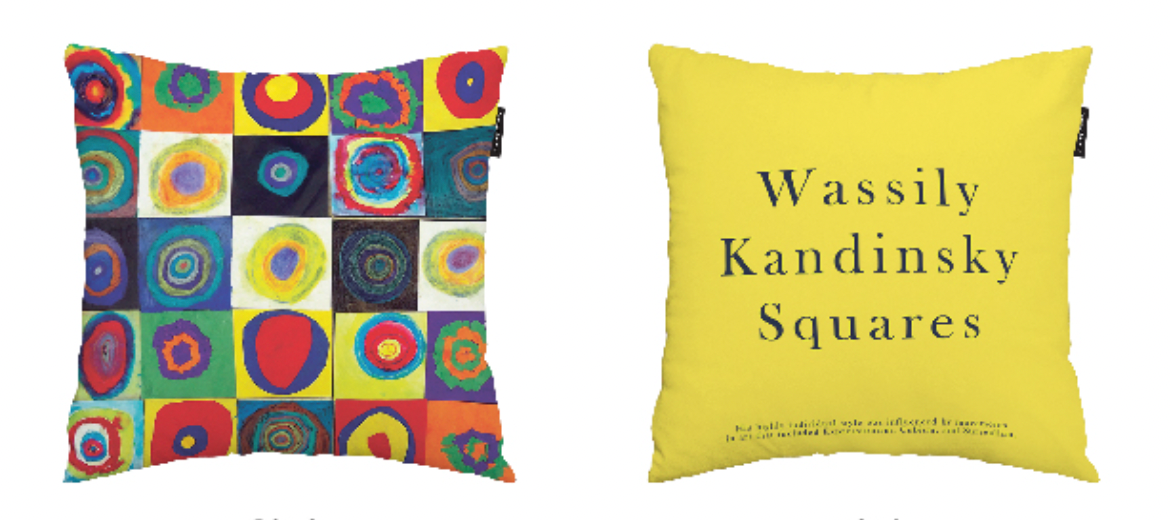 Kandinsky double-sided cushion showcasing vibrant patterns and high-quality microfiber material.