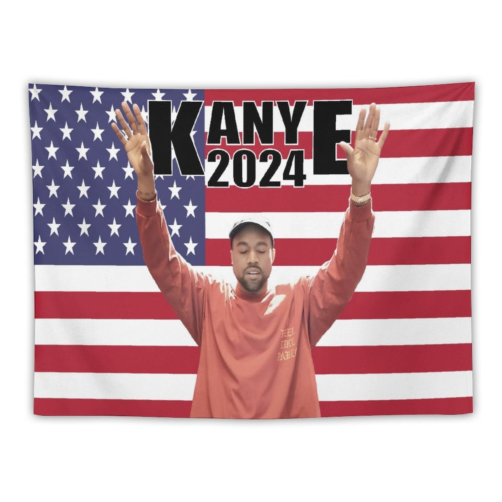 Kanye 2024 West America Flag Tapestry featuring vibrant colors and a stylish design, perfect for wall decoration.