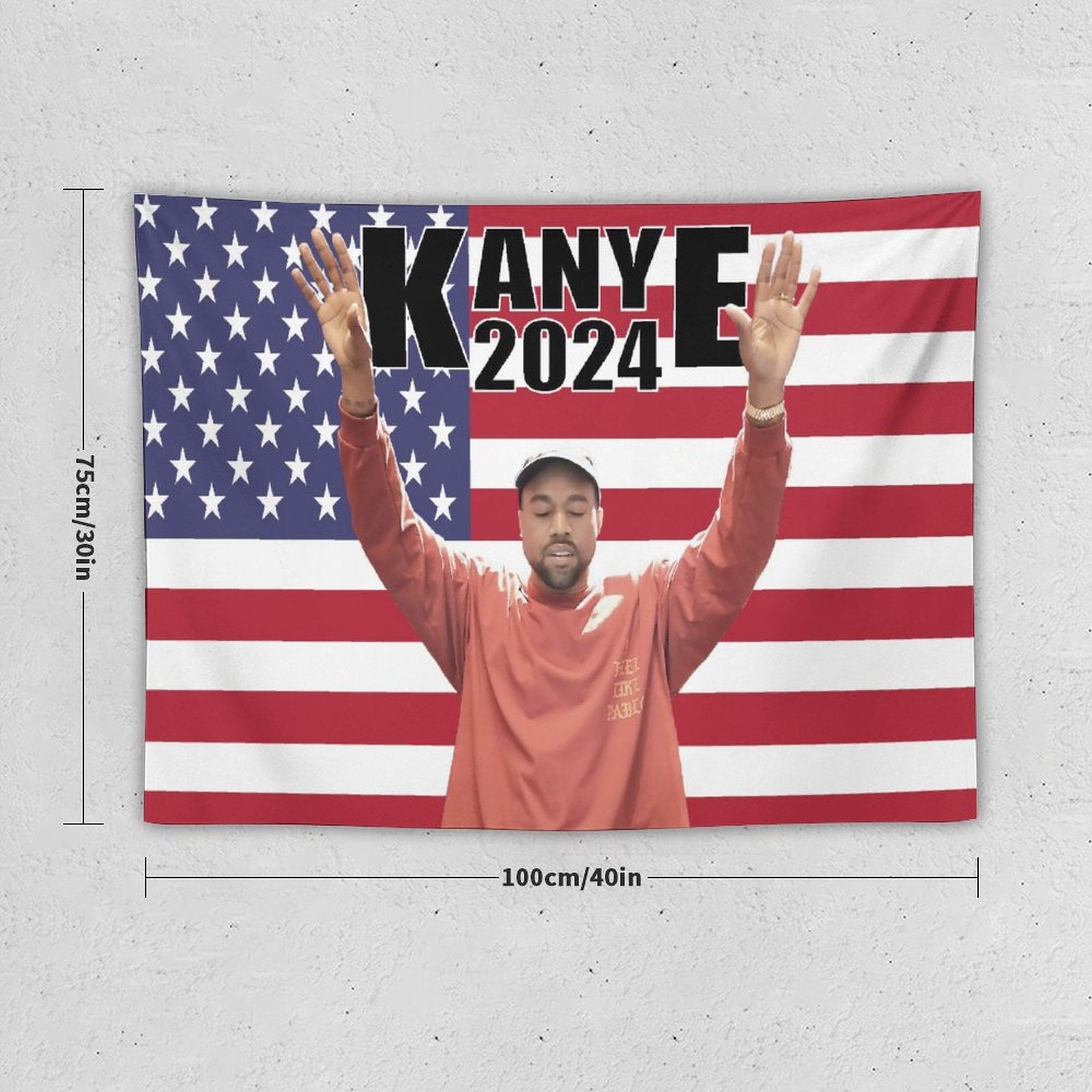 Kanye 2024 West America Flag Tapestry featuring vibrant colors and a stylish design, perfect for wall decoration.