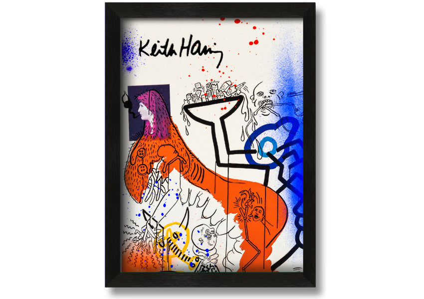 Vibrant Keith Haring Art printed on coated polyester canvas, mounted on a sturdy 44mm box frame, ready to hang.