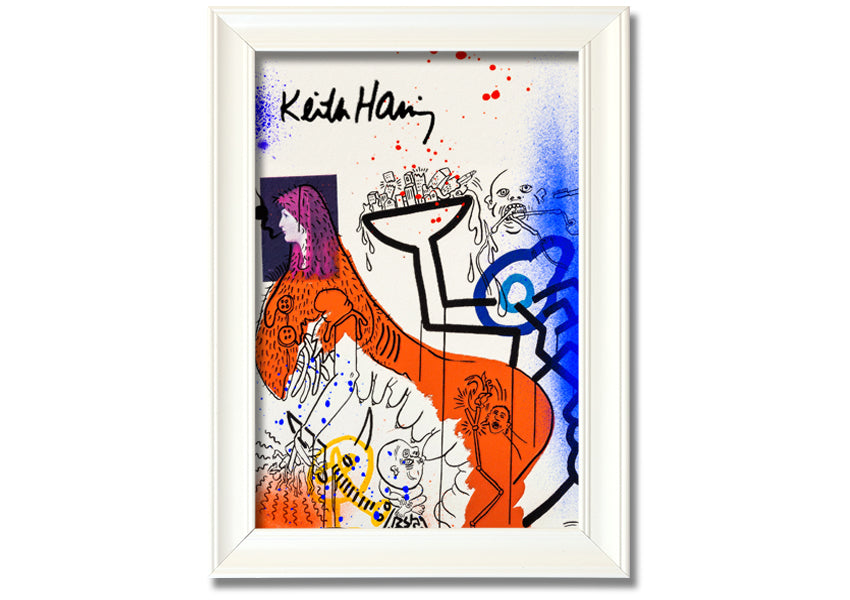 Vibrant Keith Haring Art printed on coated polyester canvas, mounted on a sturdy 44mm box frame, ready to hang.