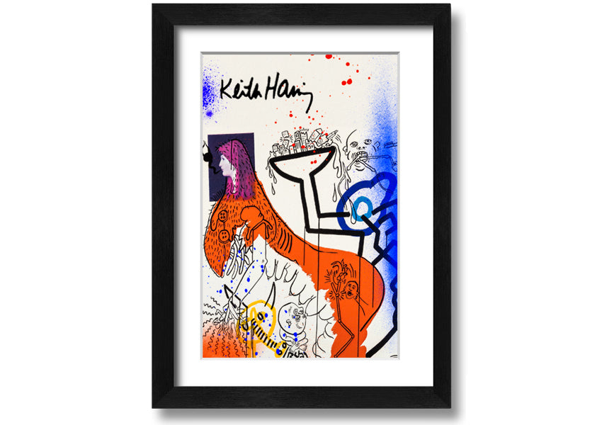 Vibrant Keith Haring Art printed on coated polyester canvas, mounted on a sturdy 44mm box frame, ready to hang.