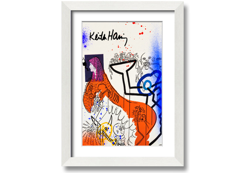 Vibrant Keith Haring Art printed on coated polyester canvas, mounted on a sturdy 44mm box frame, ready to hang.