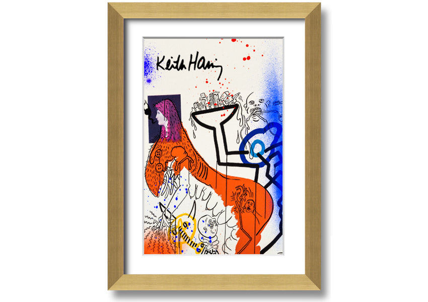 Vibrant Keith Haring Art printed on coated polyester canvas, mounted on a sturdy 44mm box frame, ready to hang.