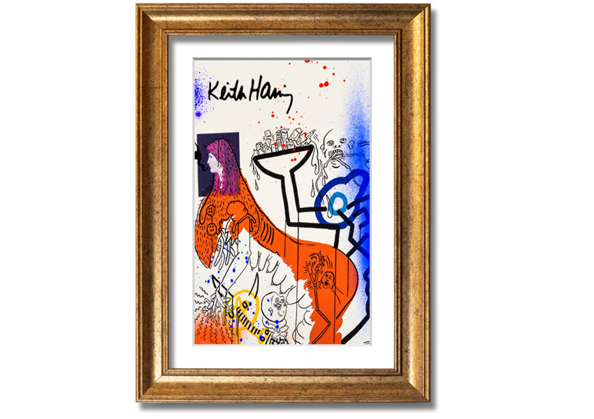 Vibrant Keith Haring Art printed on coated polyester canvas, mounted on a sturdy 44mm box frame, ready to hang.