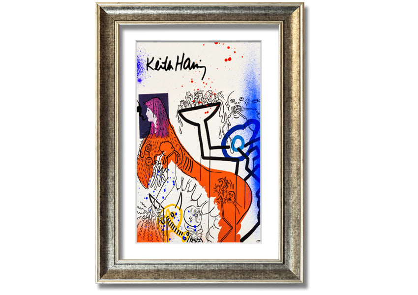 Vibrant Keith Haring Art printed on coated polyester canvas, mounted on a sturdy 44mm box frame, ready to hang.