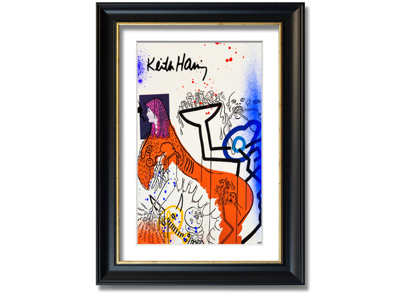 Vibrant Keith Haring Art printed on coated polyester canvas, mounted on a sturdy 44mm box frame, ready to hang.