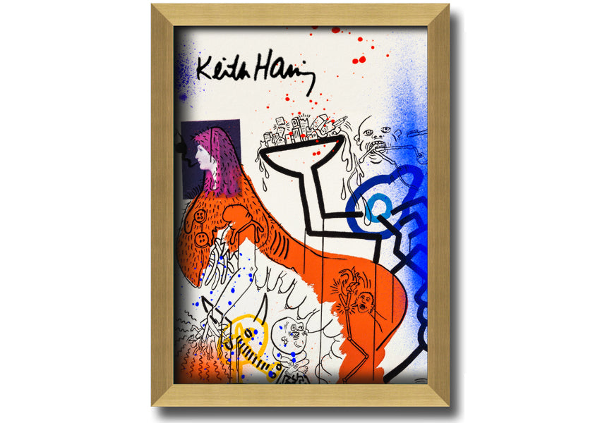 Vibrant Keith Haring Art printed on coated polyester canvas, mounted on a sturdy 44mm box frame, ready to hang.