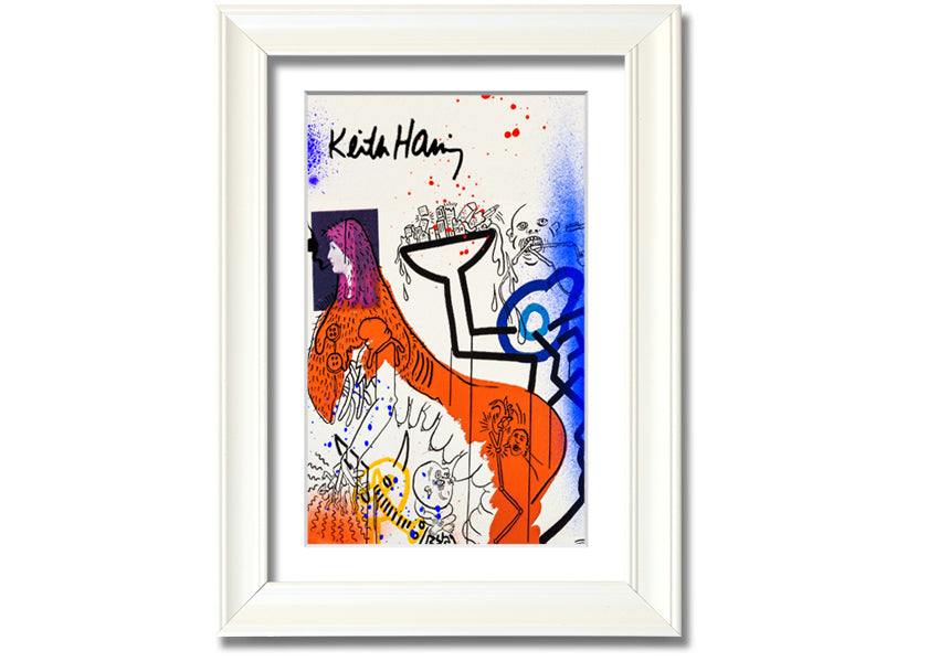 Vibrant Keith Haring Art printed on coated polyester canvas, mounted on a sturdy 44mm box frame, ready to hang.