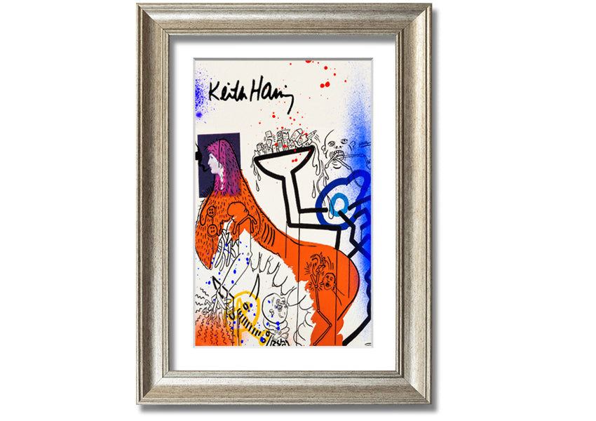 Vibrant Keith Haring Art printed on coated polyester canvas, mounted on a sturdy 44mm box frame, ready to hang.