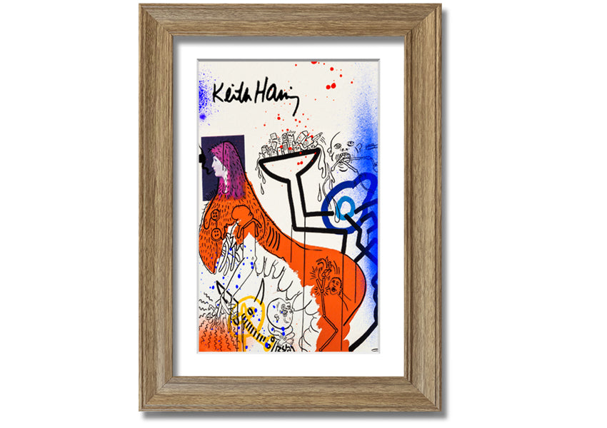 Vibrant Keith Haring Art printed on coated polyester canvas, mounted on a sturdy 44mm box frame, ready to hang.