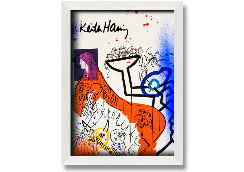 Vibrant Keith Haring Art printed on coated polyester canvas, mounted on a sturdy 44mm box frame, ready to hang.