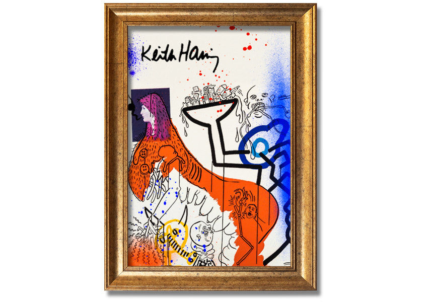 Vibrant Keith Haring Art printed on coated polyester canvas, mounted on a sturdy 44mm box frame, ready to hang.