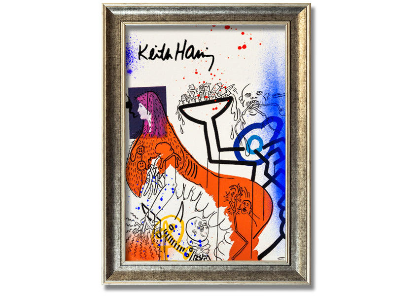 Vibrant Keith Haring Art printed on coated polyester canvas, mounted on a sturdy 44mm box frame, ready to hang.