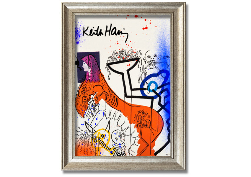 Vibrant Keith Haring Art printed on coated polyester canvas, mounted on a sturdy 44mm box frame, ready to hang.