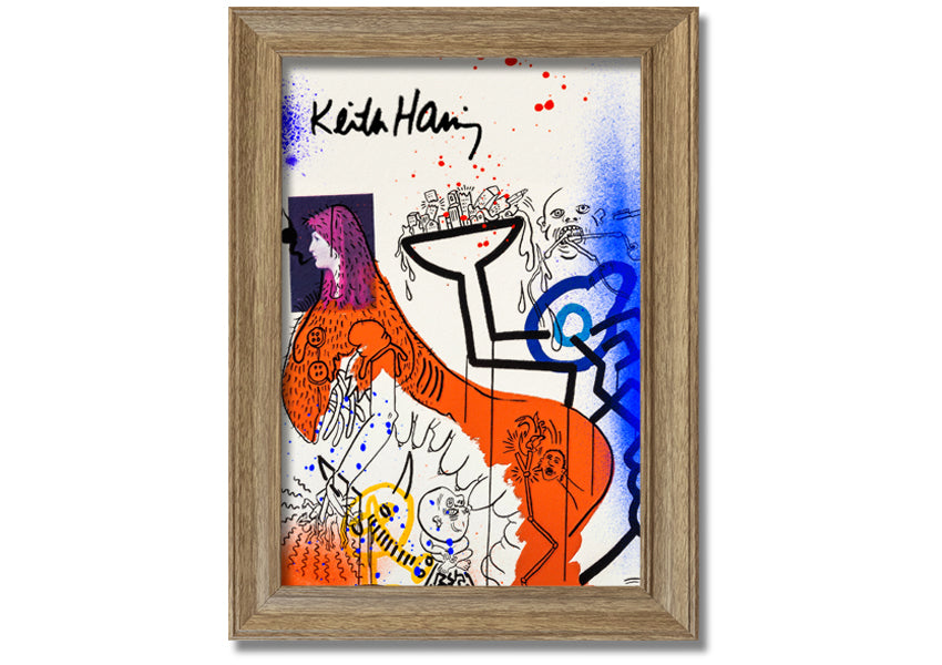 Vibrant Keith Haring Art printed on coated polyester canvas, mounted on a sturdy 44mm box frame, ready to hang.