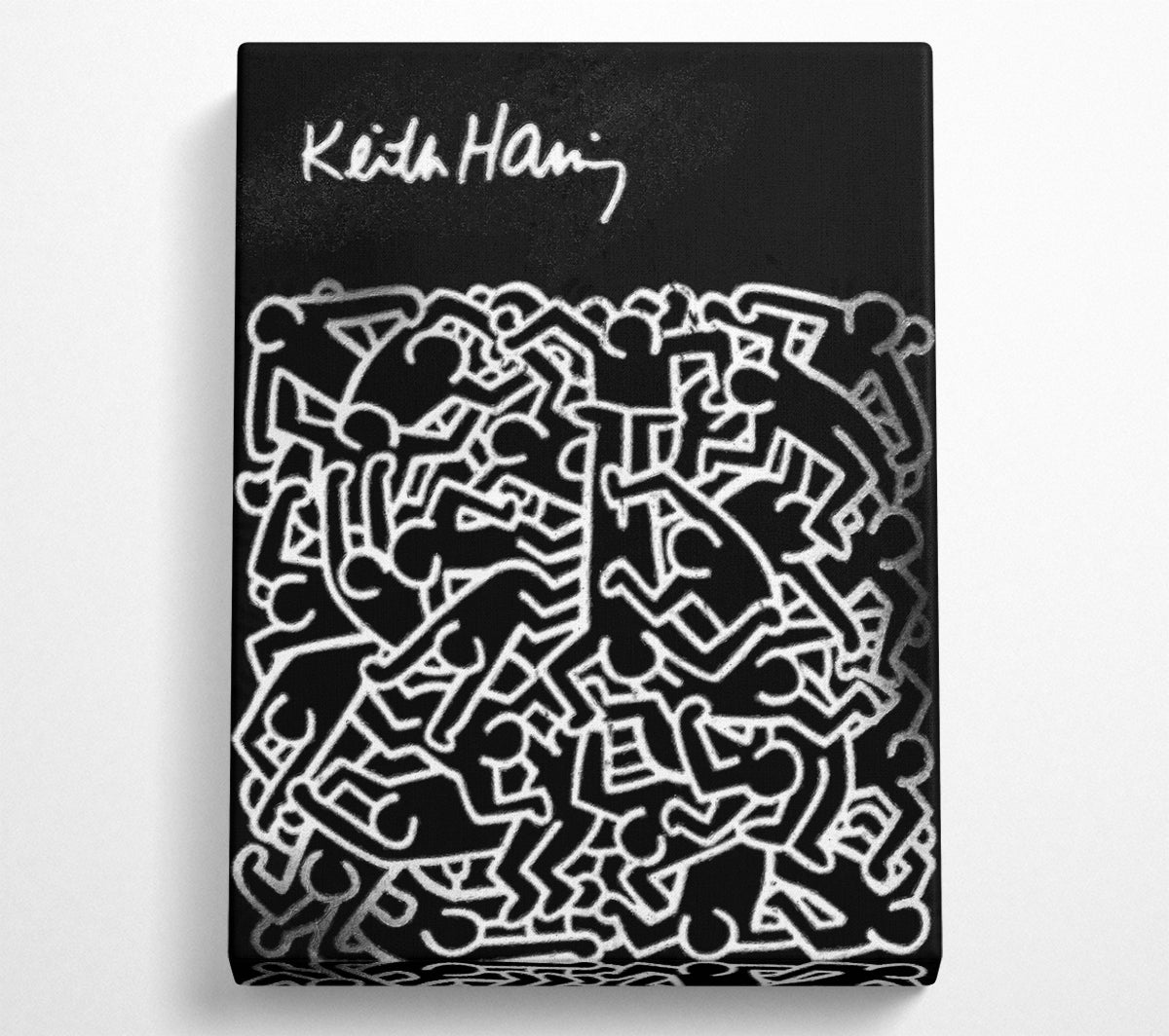 Keith Haring People artwork on coated polyester canvas, mounted on a 44mm box frame, featuring vibrant colors and iconic figures.