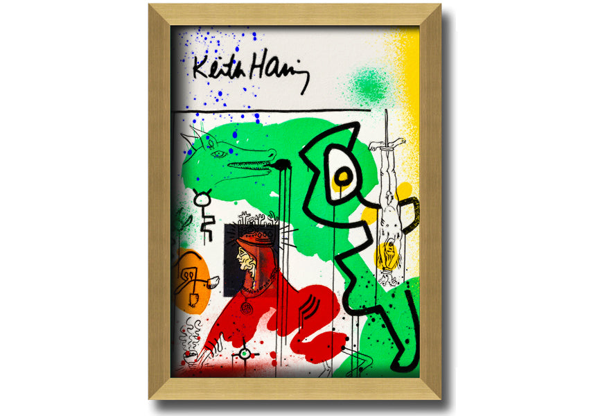 Keith Haring Woman In Red artwork printed on coated polyester canvas, mounted on a 44mm box frame, ready to hang.