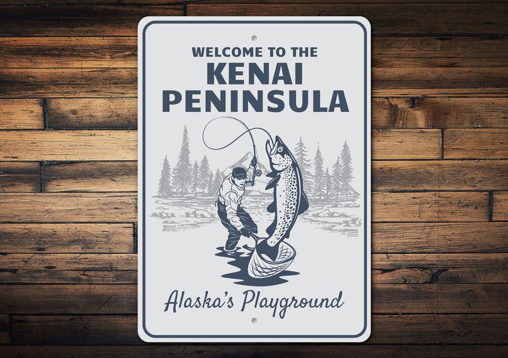 Kenai Peninsula decorative sign made of high-quality aluminum, featuring customizable text and pre-drilled holes for easy mounting.