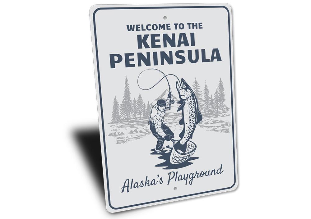 Kenai Peninsula decorative sign made of high-quality aluminum, featuring customizable text and pre-drilled holes for easy mounting.