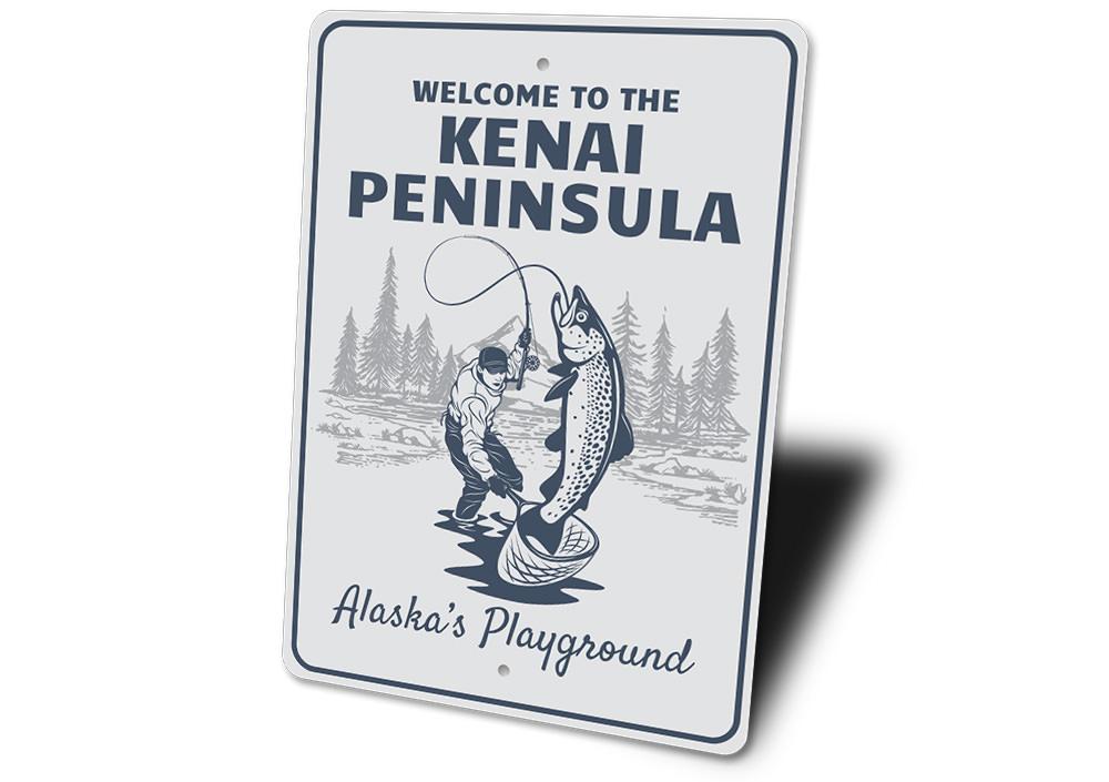 Kenai Peninsula decorative sign made of high-quality aluminum, featuring customizable text and pre-drilled holes for easy mounting.