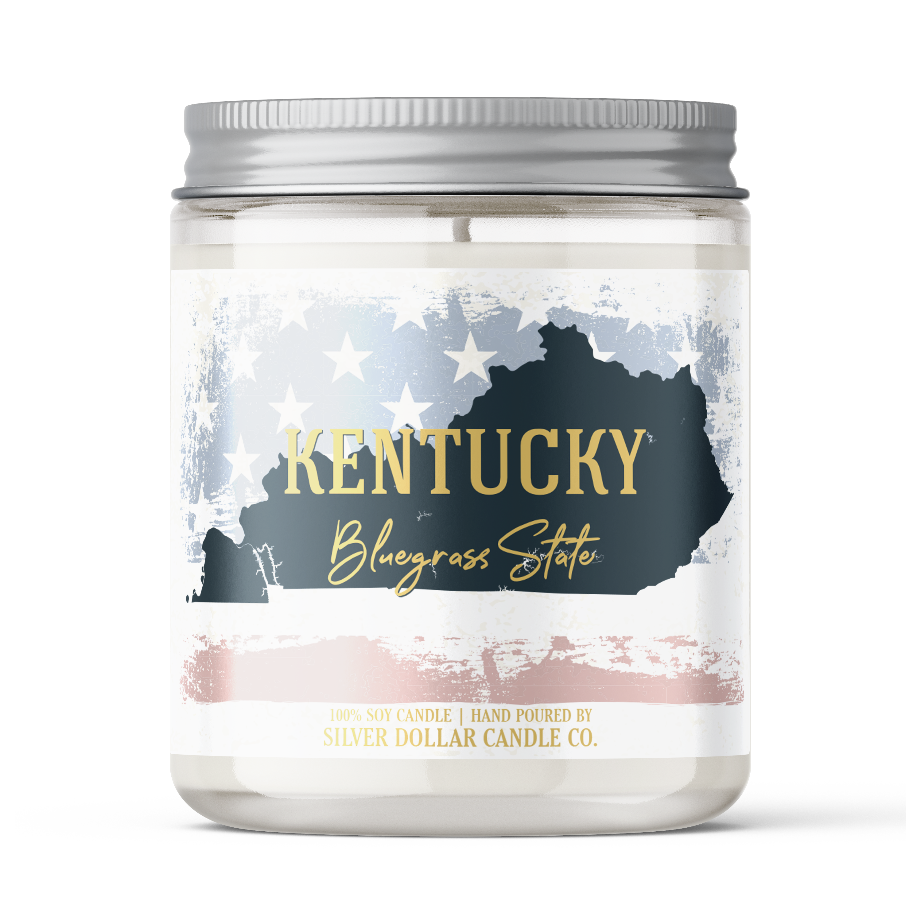 Kentucky State Candle in a decorative box, showcasing its handmade quality and personalized lid option.