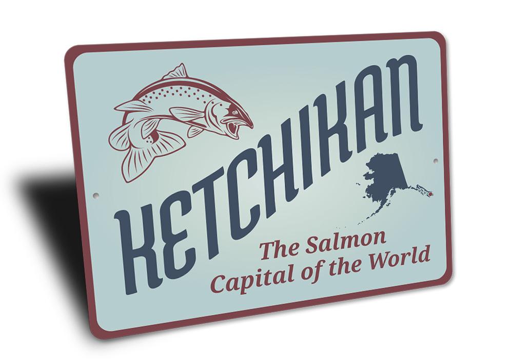 Ketchikan Alaska Sign made of high-quality aluminum, featuring a decorative design perfect for lakehouses.