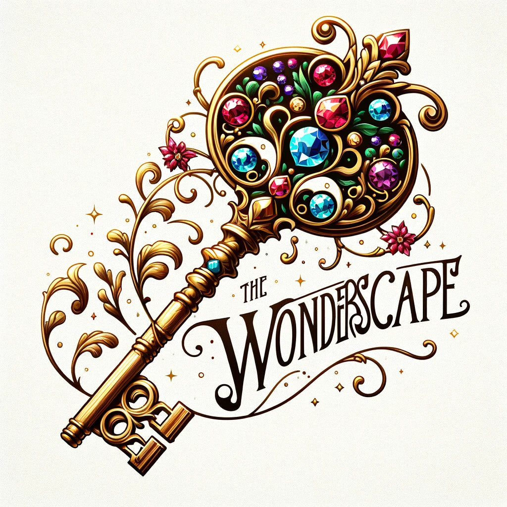 Key To The Wonderscape collection featuring 26 stories and a limited edition physical key, surrounded by unique images.