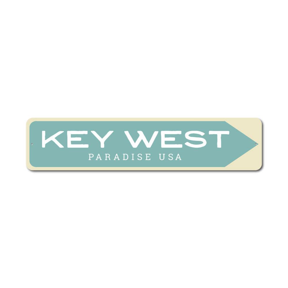 A beautifully crafted Key West Sign made of aluminum, featuring customizable text and a coastal design, perfect for beach-themed decor.