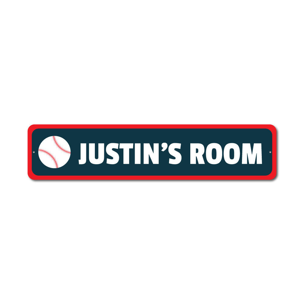 Colorful Kids Baseball Sign made of durable aluminum, featuring customizable text and baseball-themed design, perfect for children's rooms.