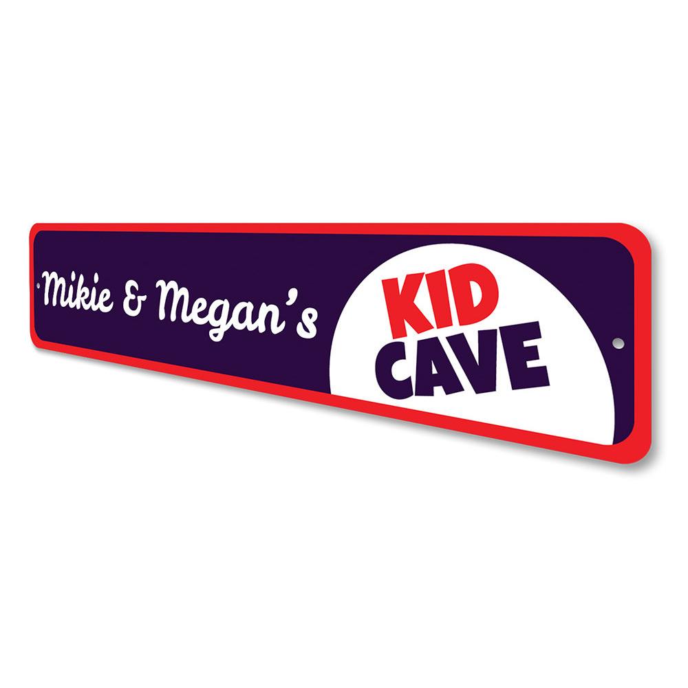 Colorful Kids Cave Sign made of durable aluminum, featuring customizable text for a personalized touch in a child's room.