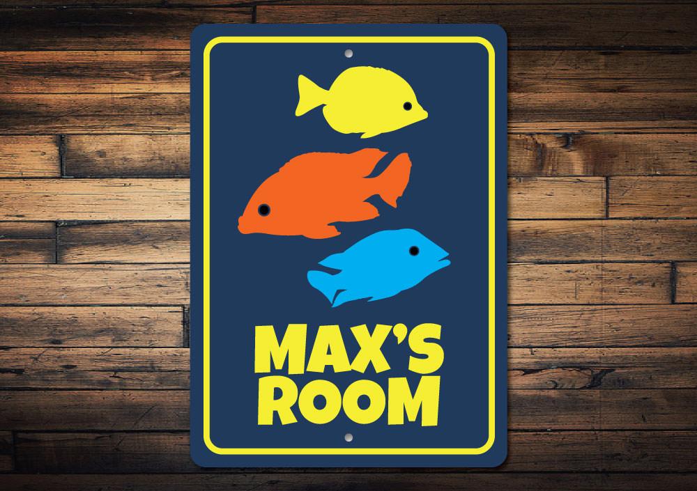 Colorful Kids Fish Sign made of durable aluminum, featuring playful fish designs, perfect for children's rooms.