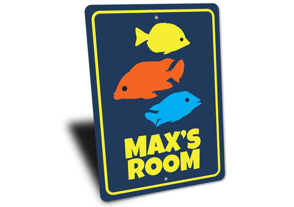 Colorful Kids Fish Sign made of durable aluminum, featuring playful fish designs, perfect for children's rooms.