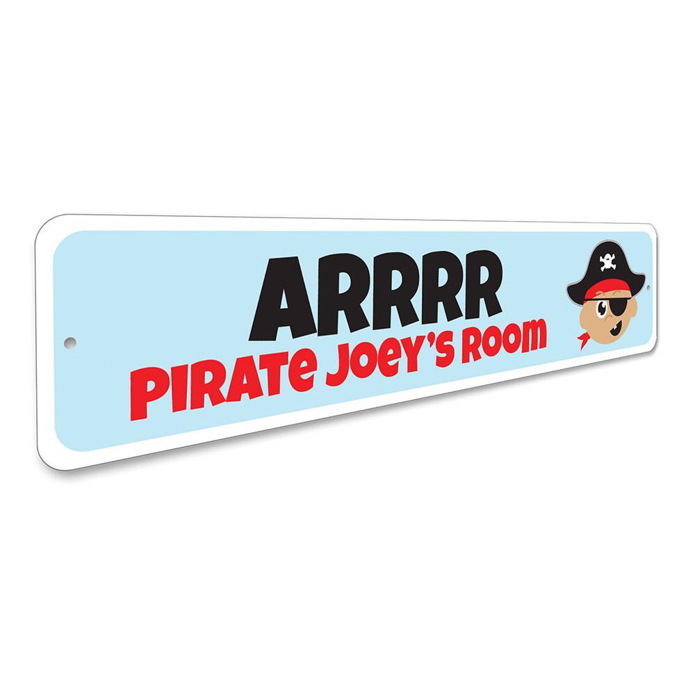 Colorful Kids Pirate Sign featuring playful pirate-themed graphics, perfect for children's room decor.