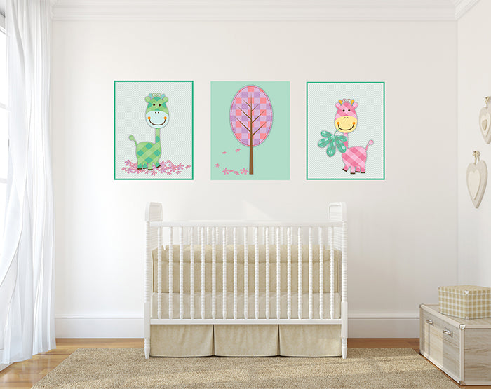 Set of 3 colorful vinyl wall decals for kids' room decor, featuring playful designs suitable for various smooth surfaces.