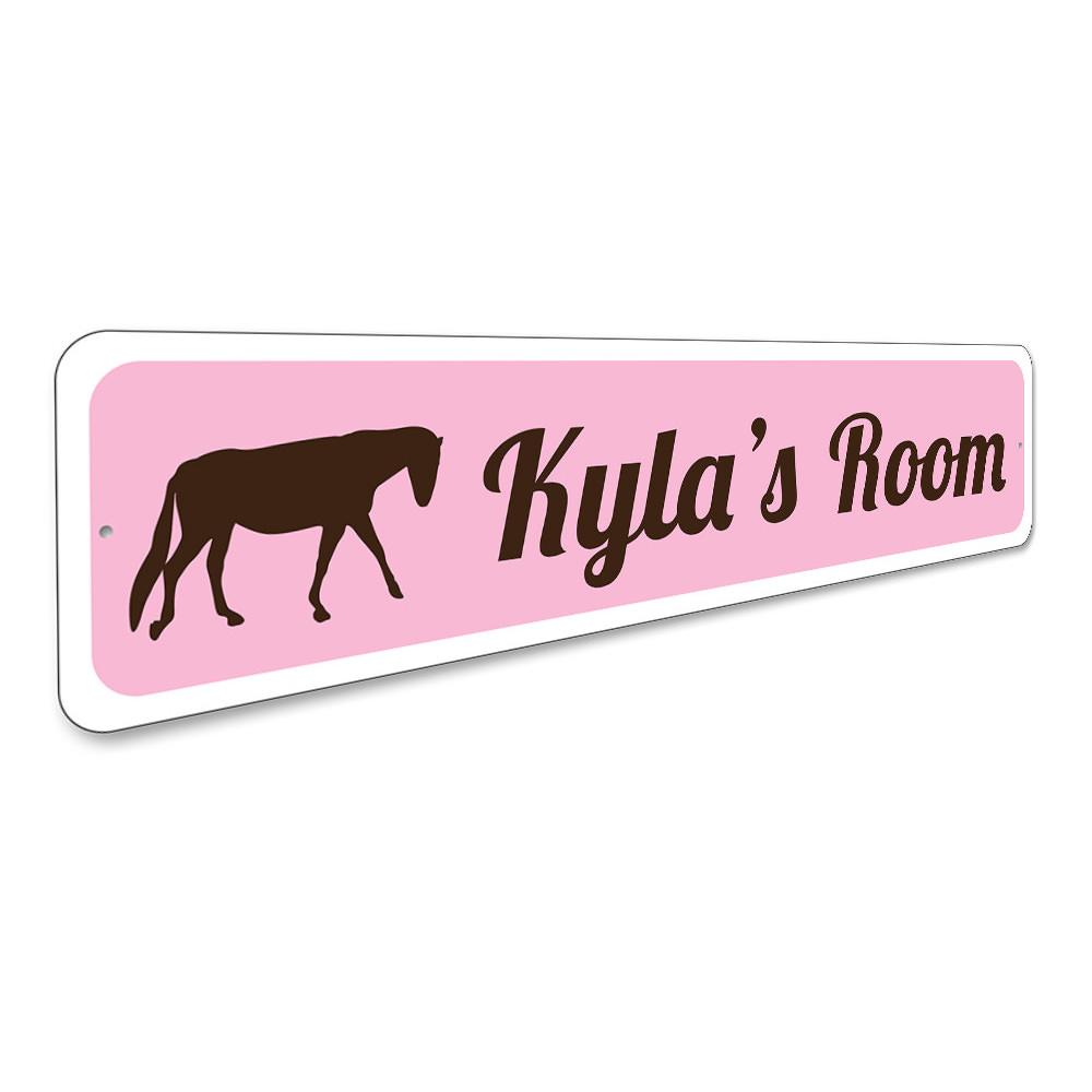 A colorful Kids Room Horse Sign made of durable aluminum, featuring a playful horse design, perfect for decorating children's rooms.