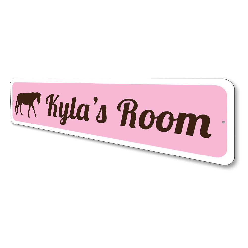 A colorful Kids Room Horse Sign made of durable aluminum, featuring a playful horse design, perfect for decorating children's rooms.