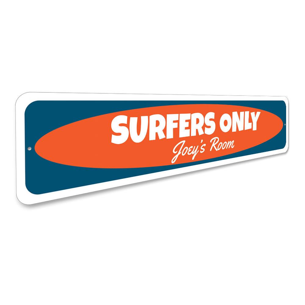 Colorful Kids Room Surfer Sign made of durable aluminum, featuring a fun surfer design perfect for children's room decor.