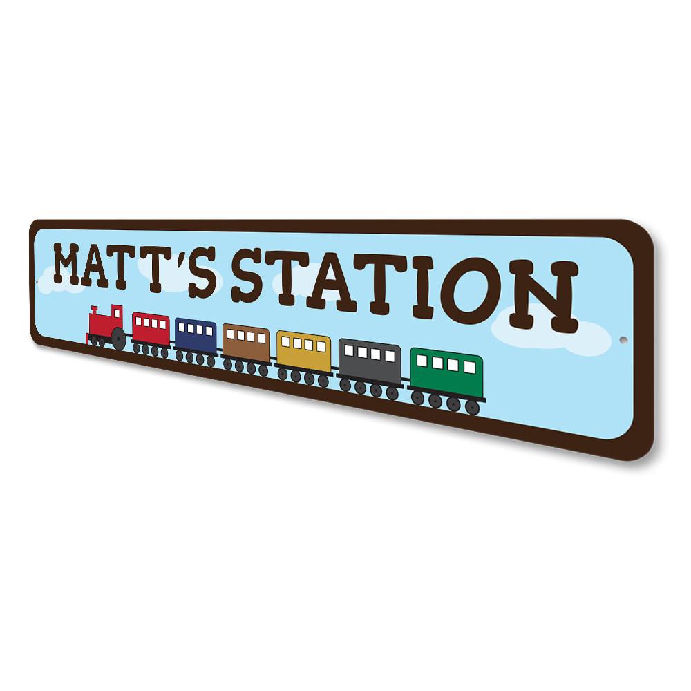 Colorful Kids Room Train Sign made of durable aluminum, featuring a train design, perfect for children's room decor.