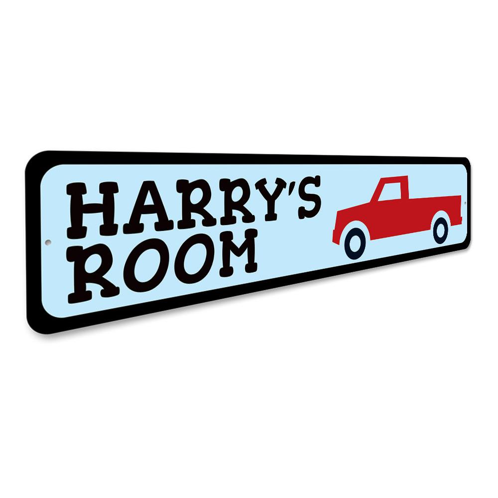 Colorful Kids Truck Sign made of durable aluminum, featuring customizable text for a personalized touch in a child's room.