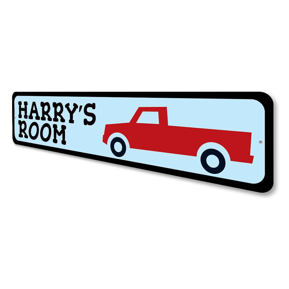 Colorful Kids Truck Sign made of durable aluminum, featuring customizable text for a personalized touch in a child's room.