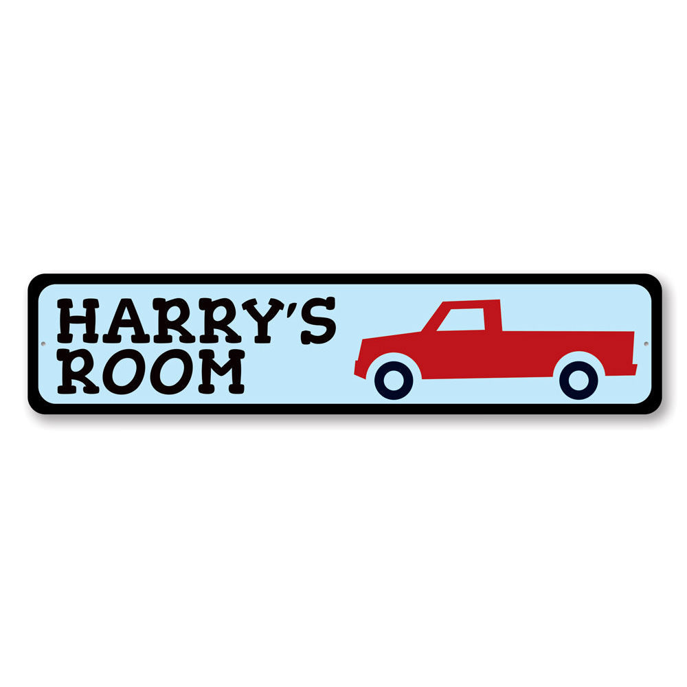 Colorful Kids Truck Sign made of durable aluminum, featuring customizable text for a personalized touch in a child's room.