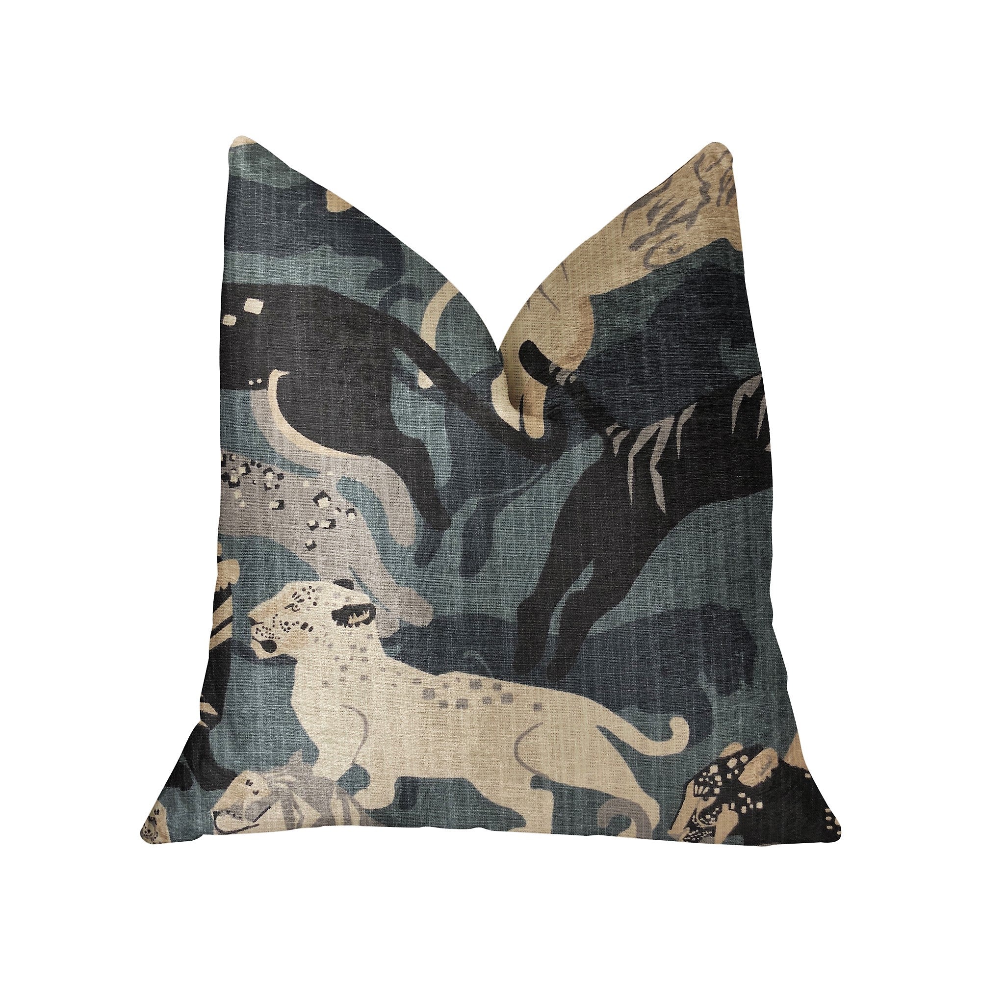 Kimono Tiger Blue and Beige Luxury Throw Pillow showcasing a vibrant animal motif with a luxurious cotton fabric.