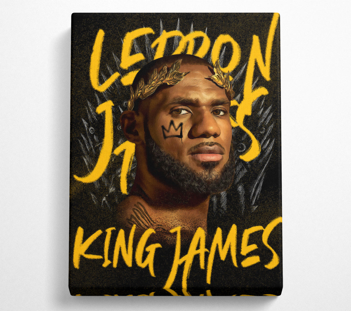 King James canvas art mounted on a 44mm box frame, showcasing vibrant colors and elegant design.