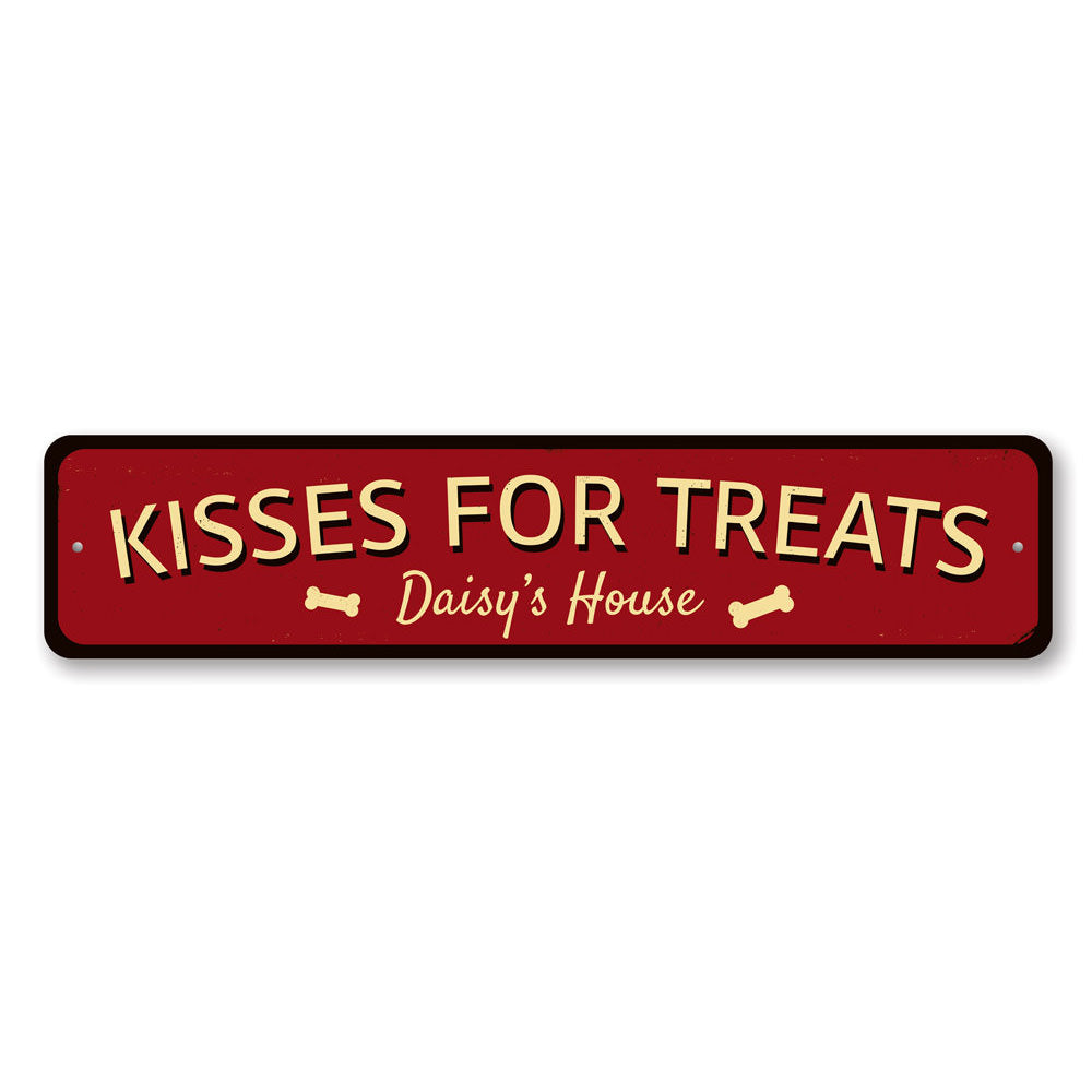 Kisses For Treats Sign made of aluminum, featuring a charming design suitable for home decor.