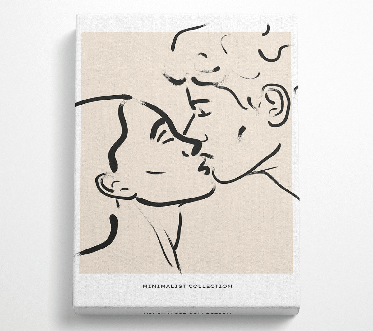 A beautiful canvas art piece titled Kissing, featuring vibrant colors and a romantic design, mounted on a sturdy 44mm box frame, ready to hang.