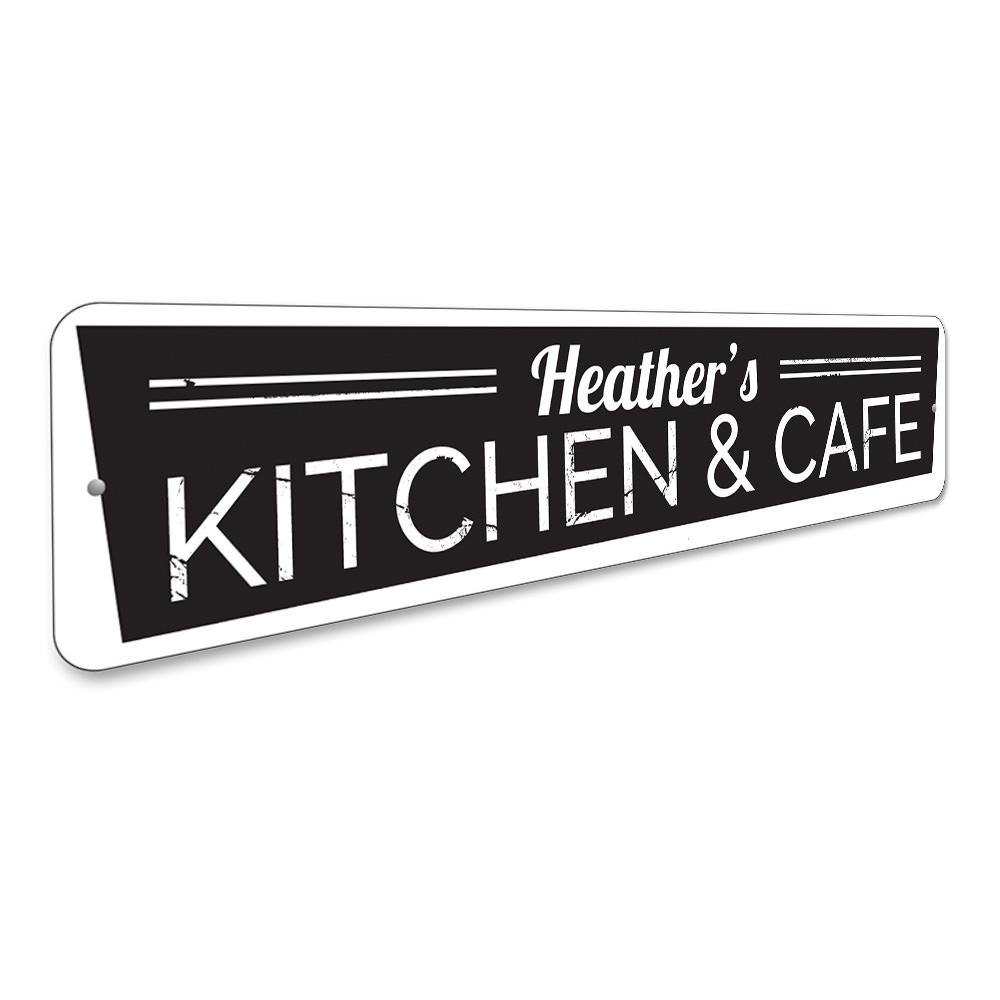 Customizable Kitchen and Cafe Sign made from high-quality aluminum, featuring pre-drilled holes for easy mounting.