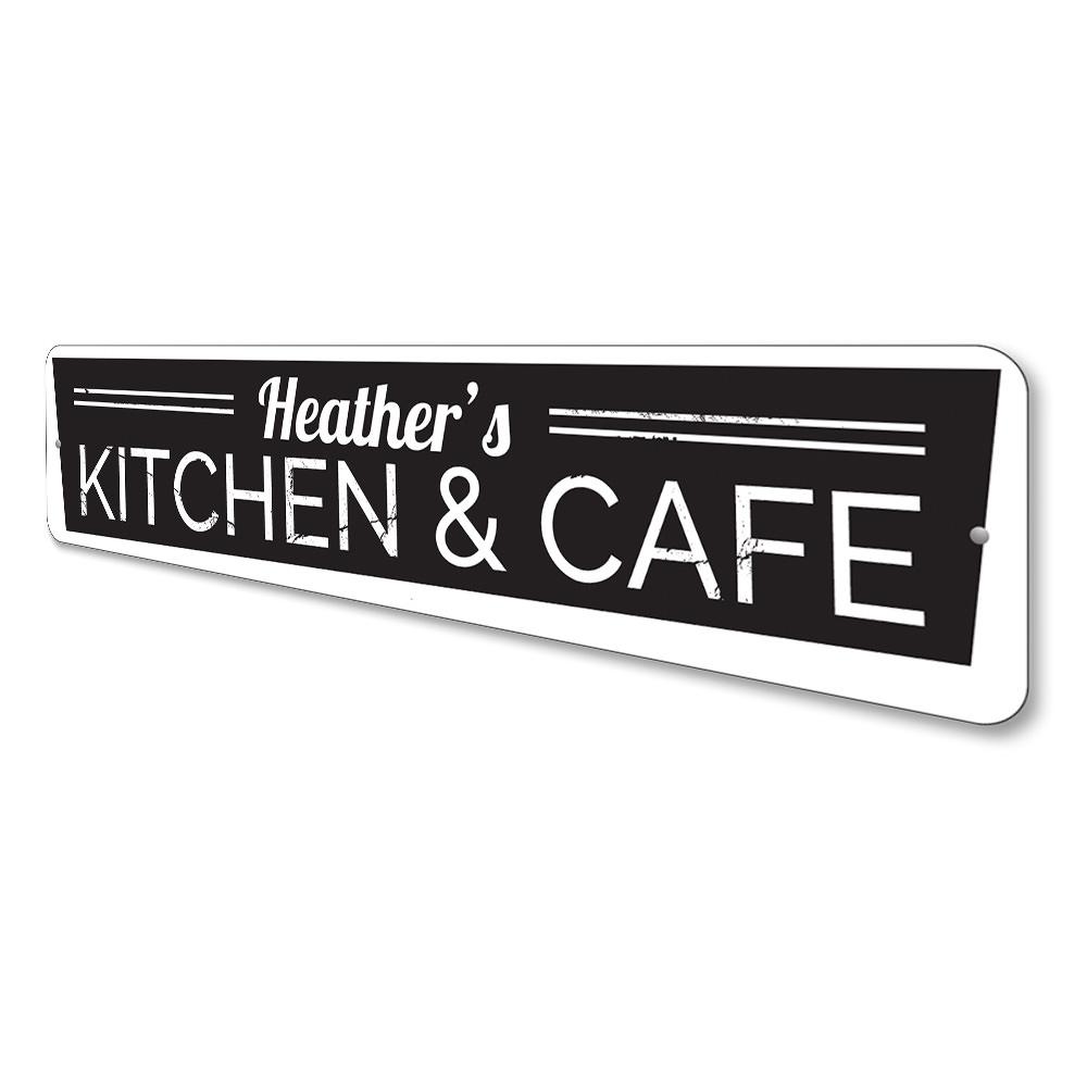 Customizable Kitchen and Cafe Sign made from high-quality aluminum, featuring pre-drilled holes for easy mounting.