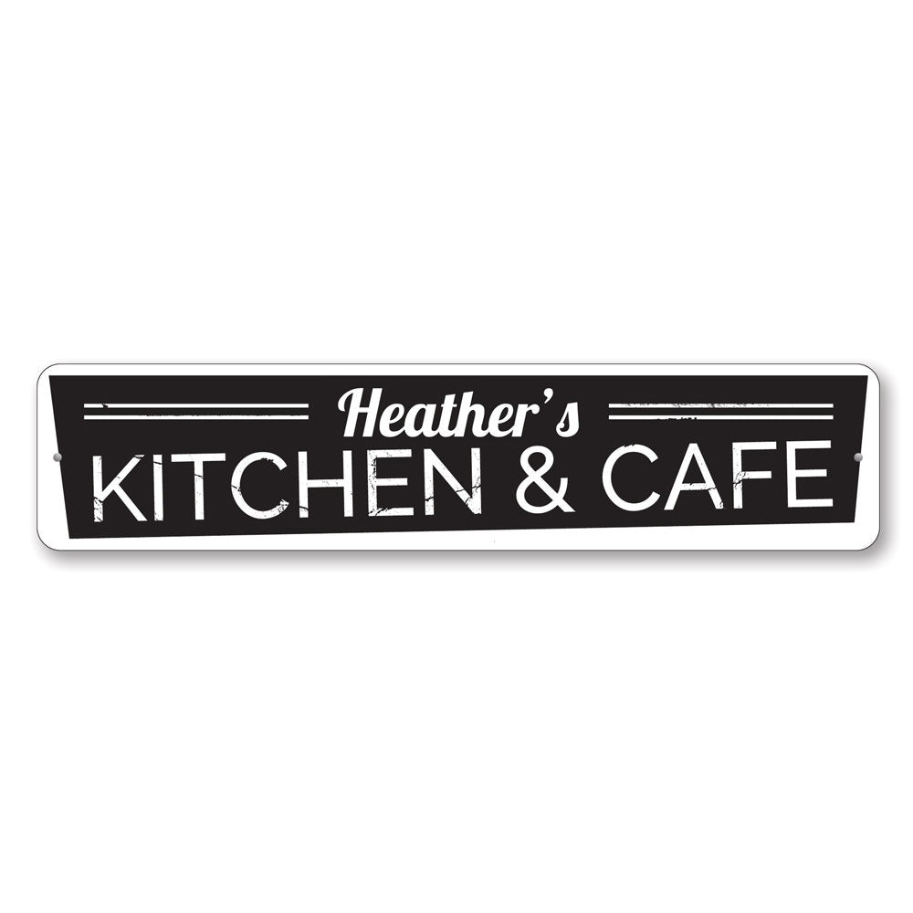 Customizable Kitchen and Cafe Sign made from high-quality aluminum, featuring pre-drilled holes for easy mounting.